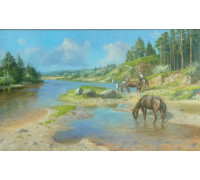 На речке (кони)